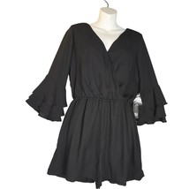 As U Wish Womens Medium Romper Bell Sleeves Suplice Wrap Black Dark Acad... - $17.17
