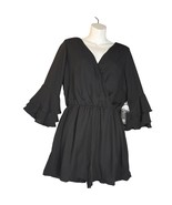 As U Wish Womens Medium Romper Bell Sleeves Suplice Wrap Black Dark Acad... - $23.47 CAD