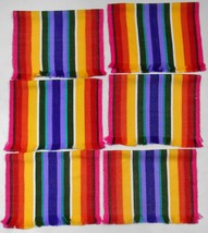 Rainbow Stripe Colourful Theme Woven Fabric Placemat Summer Fiesta Lot Of 6 - $34.95