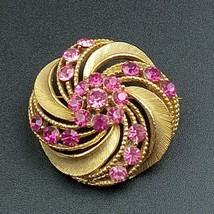 Gorgeous Vintage Lisner Gold Tone Pink Rhinestone Brooch Swirl Spinner D... - $14.50