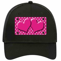 Pink White Polka Dot Center Hearts Novelty Black Mesh License Plate Hat - £23.28 GBP