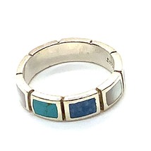 Vintage Sterling Silver Signed 925 CFJ Inlay Multi Stone Stack Ring Band 7 3/4 - £35.61 GBP