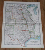 1907 Antique Map Of Central Usa Texas Oklahoma Colorado Louisiana Iowa Missouri - £17.13 GBP