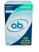 O.B. Fluid Lock Ultra Absorbtion Tampons No Applicator Less Waste 40 Tampons - $14.73