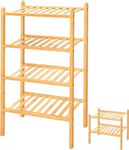 4 Tier Shoe Rack, 100% Natural Bamboo Wooden Shoe Rack,, And Shoe Stand. - £33.73 GBP
