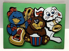 Vintage 1970’S Hand painted Wood Puzzle Rainbow Crafts Of Musical Animals - £9.69 GBP