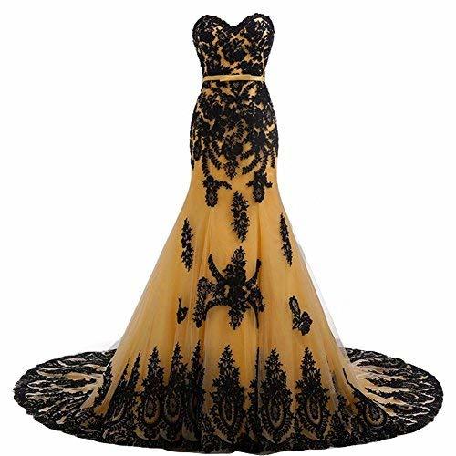 Kivary Long Mermaid Black Lace Vintage Gothic Prom Dress Wedding Evening Gown Go
