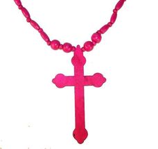LARGE 5 INCH PINK WOODEN CROSS NECKLACE  car mirror decoration WOOD JEWE... - $6.60