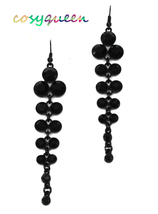 Women New Black Stone Deco Layer Drop Pierced Earrings - $9,999.00