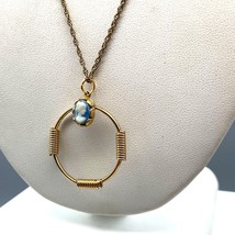 Minimalist Blue Cameo Pendant on Delicate Gold Tone Vintage Chain Necklace - £22.49 GBP