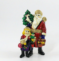 Christmas Ornament Santa Claus With A Girl Tree Plastic 4.5&quot; Vintage - £8.11 GBP