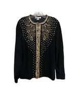 Nu Chic Beaded Lambswool Cardigan Sweater Black Gold Size 46 - $43.20
