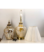 Rare Vintage Mid-Century Floral Amber Glass BrassTone Hanging &amp; Table La... - $873.34 CAD