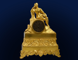 French Gilt Bronze Figural Antique Clock w Renaissance Poet early 19th c... - $800.00