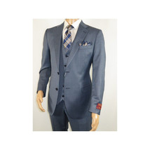 Men Suit BERLUSCONI Turkey 100% Italian Wool Super 180's 3pc Vested #Ber4 Navy image 4