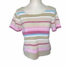 Vintage Liz Claiborne Sport Short Sleeve Knit Striped Sweater Shirt Sz PM - £20.46 GBP