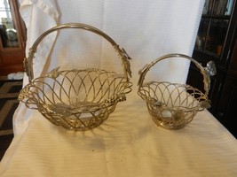 Pair of Silver Plated Wire Fruit Bread Baskets With Handles Grapes Leave... - £86.15 GBP