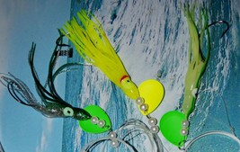 3 pk HandMade Fluke/Flounder Green, Yellow, Glow/Green DEEP CUP SPINNER ... - £7.04 GBP