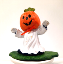 Vtg Ceramic Anthropomorphic Jack O Lantern Head Ghost Halloween Figurine - £8.86 GBP