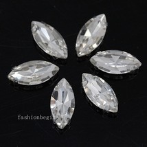All Size 24 Colors Marquise Shape Sew On Navette Rhinestone With Silver Claw But - £38.41 GBP
