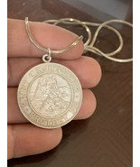 Antique Sterling Silver Saint St Christopher Medal 1.25”  Chain 18”/ 18.... - $183.17 CAD