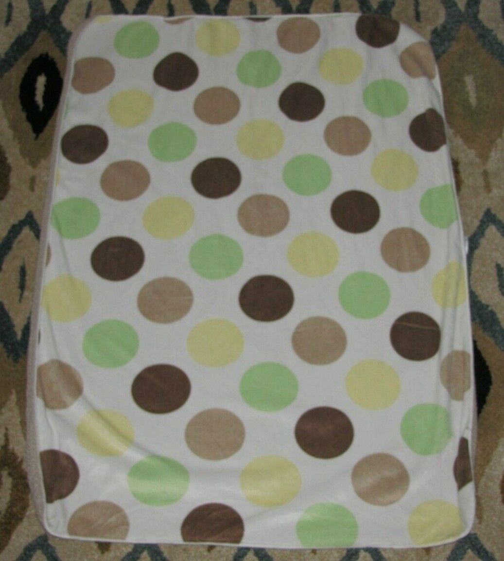 Primary image for JUST BORN BABY BLANKET SHERPA WHITE BROWN LIME GREEN YELLOW POLKA DOT CIRCLE
