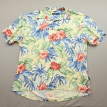 Nautica 100% Silk Hawaiian Shirt XL Floral Short Sleeve Yellow Pink Blue - £20.59 GBP