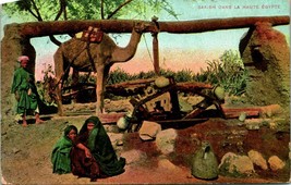 Vtg Postcard 1910s Egypt Sakieh Dans la Haute Waterwheel Green 2 Sphynx Stamps - £9.89 GBP