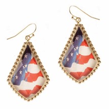 Triangular Dangle Drop Americana Patriotic USA Flag Earrings - £11.68 GBP