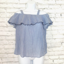 Tommy Hilfiger Blouse Womens XS Blue White Striped Ruffle Adjustable Straps - £15.59 GBP