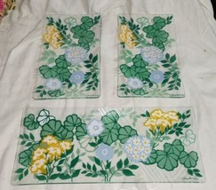 Vintage  MCM Georges Briard Rectangle Glass Floral Flowers Tray Set of 3 Funky - £79.91 GBP