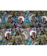 Shamash Native Americans &amp; Chief in Headdress Elk Quilted Fabric 65.5&quot; L... - $22.99