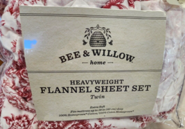 Bee &amp; Willow Heavyweight Flannel Sheet Set Twin Size Flannel Red Floral Toile - £36.57 GBP