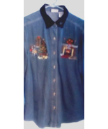 Bobbie Brooks Denim Embroidered Christmas Long Sleeve Shirt Size 4-6 - £12.33 GBP