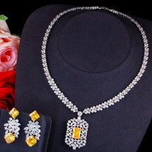 CWWZircons Shiny White Gold Color Royal Blue CZ Stone Women Luxury Wedding Neckl - £46.37 GBP