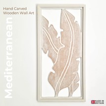 Carved Wooden Wall Art - Mediterranean Style Distressed White Decorative Panel L - £128.21 GBP