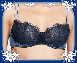 38D Navy Lace Velvet Silver Wicked Unlined Balconette Pu Victorias Secret Bra - £39.04 GBP