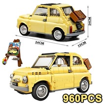 960PCS Technical Fiat 500 Building Blocks Classic Yellow Car Vehicle Bri... - £48.97 GBP