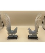 Antique Chinese Pair Of Exquisite Jadeite Phoenix w/Elegant Tail Rosewoo... - $15,646.40 MXN