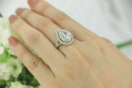 3.00Ct Pear Diamond Double Halo Engagement Gorgeous Ring 14K White Gold Finish - £87.21 GBP