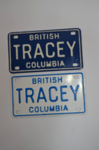 Tracey British Columbia Souvenir License Plate Pair Miniature Bike Metal 1980s - £11.58 GBP