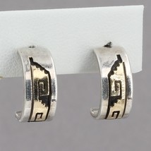 Navajo Sterling &amp; 14K Gold Whirlwind Small Half Hoop Earrings Signed D S... - £36.15 GBP