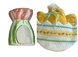 VINTAGE LOT OF 2 Easter Decorations. Tulip Tea Light &amp; patchwork quilt - £23.97 GBP