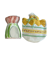 VINTAGE LOT OF 2 Easter Decorations. Tulip Tea Light &amp; patchwork quilt - $40.83 CAD