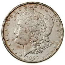 1897-O Plateado Morgan Dólar En Au Estado, Bonito Ojo Appeal &amp; Luster - £182.66 GBP