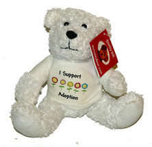 I support Adoption Plush White Teddy Bear Lovey Stuffed Animal wearing T-Shirt - £15.78 GBP