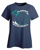 Florida Pickleball Pickle Ball Palm Trees - Ladies T-Shirt Navy - £26.10 GBP