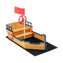 Kids Pirate Boat Wooden Sandbox Children Outdoor Playset - Color: Natural - £144.77 GBP
