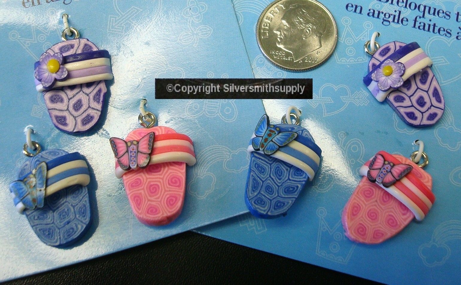 6 Fimo clay Flip Flop charms pendants earring 3 pair per lot 23mm GBS023 - $2.62