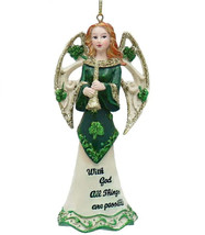 Kurt Adler 4.5&quot; Resin Irish Angel Ornament &quot;With God All Things Are Possible&quot; - £11.95 GBP